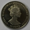  50 пенсов 2002г.  Фолклендские Острова.   На фоне урожая , никель,  кроновый размер, мешковая. - Мир монет