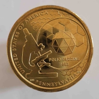 1 доллар 2019г. США.  Р .  Инновации. Пенсильвания. "Вакцина против полиомиелита",  состояние UNC. - Мир монет