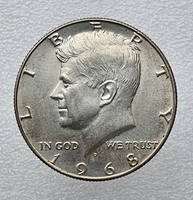 США ½ доллара, 1968г. 50 центов Кеннеди, серебро 0.400, вес 11,5г. мешковая. - Мир монет