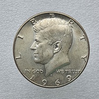 США ½ доллара, 1969г. 50 центов Кеннеди, серебро 0.400, вес 11,5г. мешковая. - Мир монет