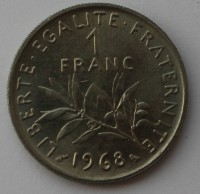 1 франк 1968г. Франция, состояние XF - Мир монет
