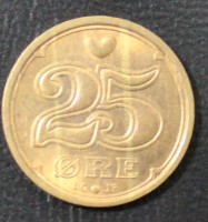 25 эре 1996г. Дания, бронза ,состояние AU. - Мир монет