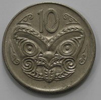 10 центов 1979г. Новая Зеландия, Маска ,  состояние VF. - Мир монет