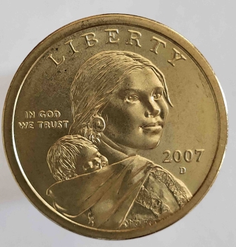 1 доллар  2007г. США. Р .   Сакагавея.  Парящий орел, из ролла. - Мир монет