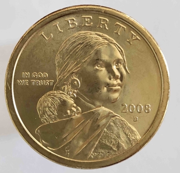 1 доллар  2008г. США, Р .  Сакагавея.  Парящий орел,  из ролла.  Самый малый тираж из всей серии.. - Мир монет