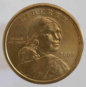 1 доллар  2000г.  США. Р .   Сакагавея.  Парящий орел,   из ролла. - Мир монет