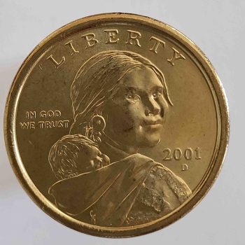 1 доллар  2001г. США.  Р .  Сакагавея.   Парящий орел, из ролла. - Мир монет