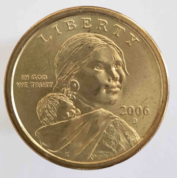 1 доллар 2006г. США, Р .  Сакагавея.    Парящий орел, из ролла. - Мир монет