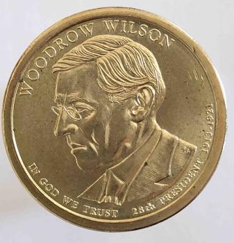 1 доллар  2013г. США. Р .  Вудро Вильсон(1913-1921), 28-й президент,  состояние  UNC. - Мир монет