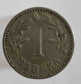 Финляндия.  1 марка 1929г , мельхиор, XF+ - Мир монет