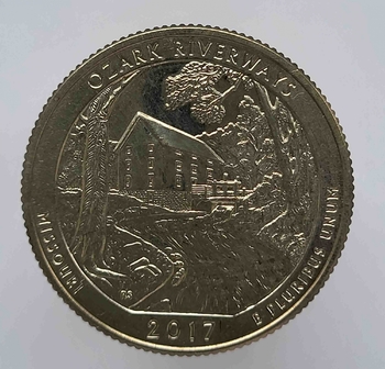 25 центов 2017г. США.  Р . Национальные водные пути № 38 -Озарк. Миссури, состояние UNC.  - Мир монет