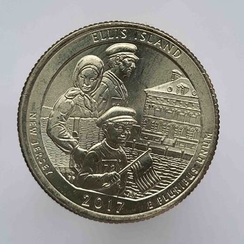 25 центов 2017г. США.  Р . Национальный монумент № 39-Остров Эллис. Нью-Джерси, состояние UNC.  - Мир монет
