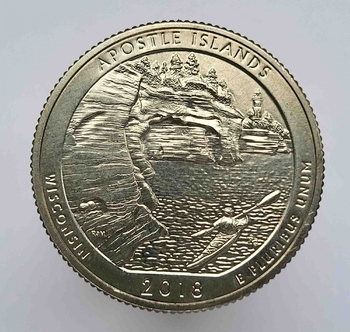 25 центов 2018г. США.  Р .  № 42. Национальные озерные побережья островов Апостола. Висконсин, состояние UNC.  - Мир монет