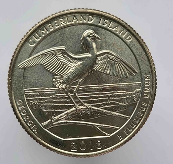 25 центов 2018г. США.  Р . № 44. Национальное побережье острова Кумберленд. Джорджия, состояние UNC.  - Мир монет