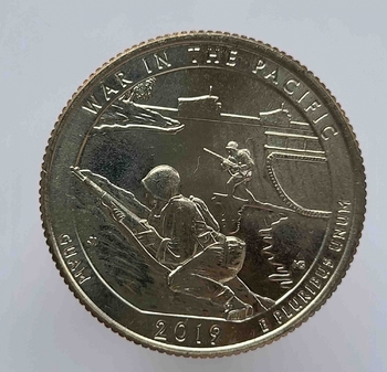 25 центов 2019г. США.  Р . № 48. Национальный монумент воинской доблести в Тихом океане. Гуам, состояние UNC.  - Мир монет