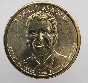 1 доллар 2016г. США. D. Рональд Рейган(1981-1989), 40-й президент, состояние UNC - Мир монет