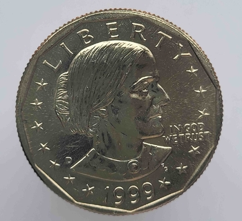 1 доллар 1999г. США.  D .  Сакагавея.  Сьюзен Энтони, из ролла . Малый тираж. Последний год чеканки этого типа доллара. - Мир монет