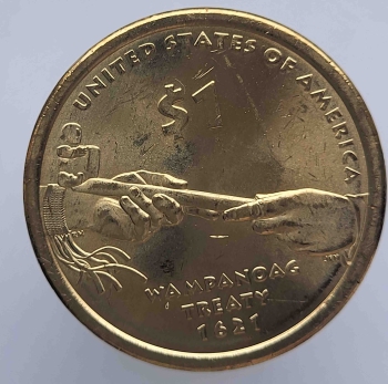 1 доллар 2011г. США. Р.  Сакагавея. Трубка мира, из ролла. - Мир монет