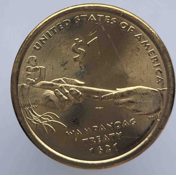 1 доллар 2011г. США. D.  Сакагавея. Трубка мира, из ролла. - Мир монет