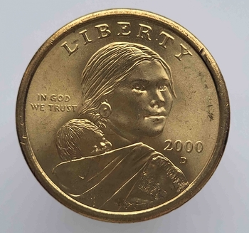 1 доллар  2000г.  США. D .   Сакагавея.  Парящий орел,   из ролла. - Мир монет