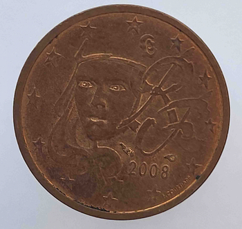 2 евроцента  2008 г. Франция, состояние XF - Мир монет