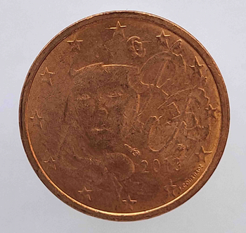 2 евроцента  2013 г. Франция, состояние XF - Мир монет