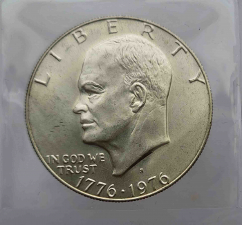 США.  1 доллар 1976г. 200 лет подписания Декларации Независимости -Колокол, серебро , UNC. - Мир монет