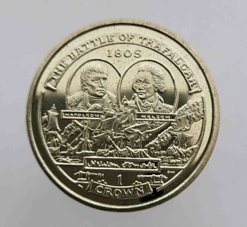 1 крона 2005г. Остров Мэн. Наполеон и Нельсон , Пруф,  кроновый размер, мешковая. - Мир монет