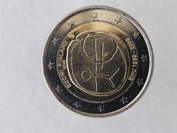 2 евро 2009г. Финляндия . 10 лет Экономическому и валютному союзу , из ролла. - Мир монет