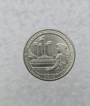 25 центов 2019г. США.  D . № 47. Американский мемориальный парк. Северные Мариинские острова, состояние UNC.  - Мир монет