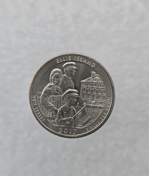 25 центов 2017г. США.  D . Национальный монумент № 39-Остров Эллис. Нью-Джерси, состояние UNC.  - Мир монет