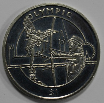  1 доллар 2012г.  Сьерра Леоне.  Олимпиада в Лондоне. Стрельба из лука,  кроновый размер, мешковая. - Мир монет