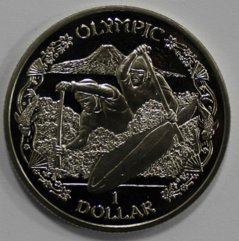 1 доллар 2019г.  Британские Виргинские Острова.  Олимпиада в Токио 2020.  Гребля на байдарках и каноэ, пруф,  кроновый размер, мешковая. - Мир монет