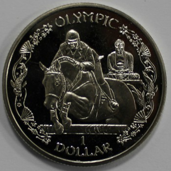 1 доллар 2019г. Британские Виргинские Острова. Одимпиада в Токио 2020. Конный спорт, пруф,  кроновый размер, мешковая. - Мир монет
