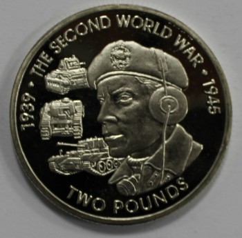 2 фунта 2019г.  Британские Территории в Индийском океане. Вторая мировая война.  Танкист, пруф,  кроновый размер, мешковая. - Мир монет