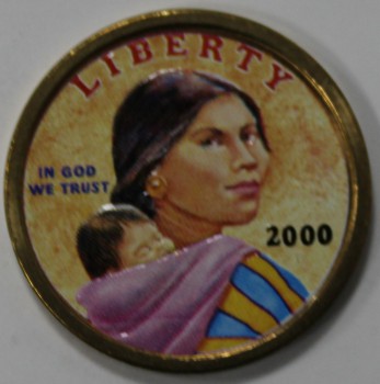 1 доллар 2000г. США.  Сакагавея.   Парящий орел, цветная,   из ролла. - Мир монет