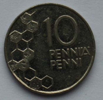 Финляндия.  10 пенни 1998г , мельхиор,VF - Мир монет