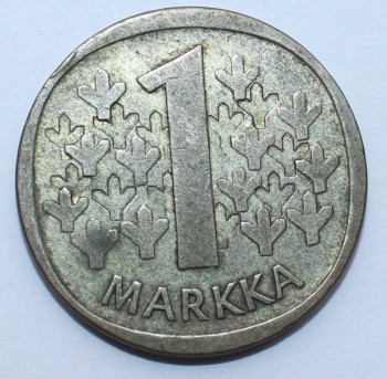 Финляндия.  1 марка 1965г. , серебро, XF - Мир монет