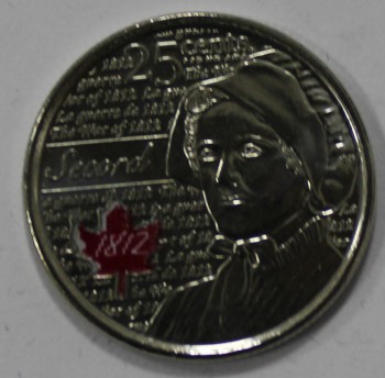 25  центов 2013г.  Канада. Лора Секонд, цветная, состояние UNC. - Мир монет