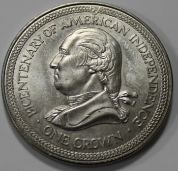 1 крона 1976г. Остров Мэн. Джордж Вашингтон.  200-летие независимости США,  кроновый размер, мешковая. - Мир монет