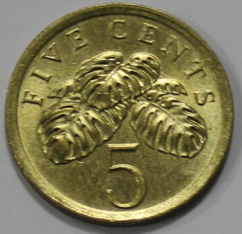 5 центов 1990г. Сингапур, состояние UNC - Мир монет
